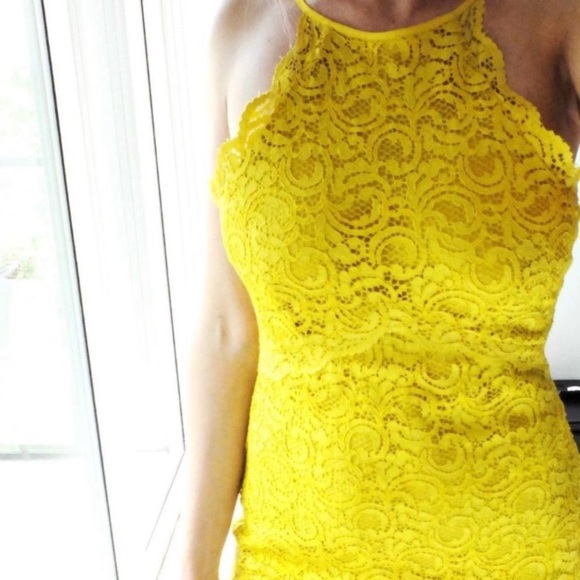Zara Yellow Lace Overlay Dress - Picture 8 of 15